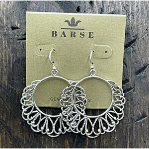 Barse Lace Fancy Hoop Earrings- Silver- NWT
